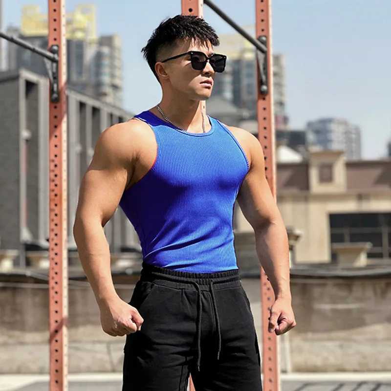 2024 Summer Fitness Tank Top Mens I-back Slim Vertical Stripe Fashion Sportswear Breathable Training Sleep X250324