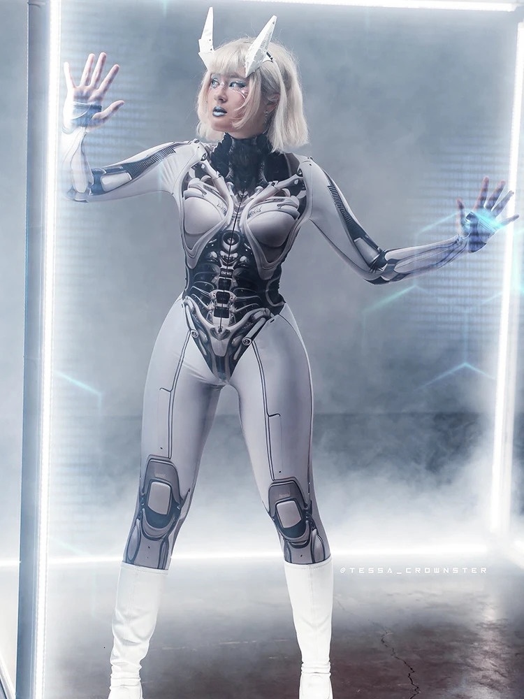 AltGoth Cyberpunk Cosplay Bodycon jumpsuit womens streetwear Y2k shopping center Gothic 3D printed long sleeved game set emoticon anime costume 250324