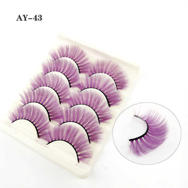 Colorful 5-Pair 3D Thick False Eyelash Stage Makeup Roll Up Messy Soft Eyelash W250324