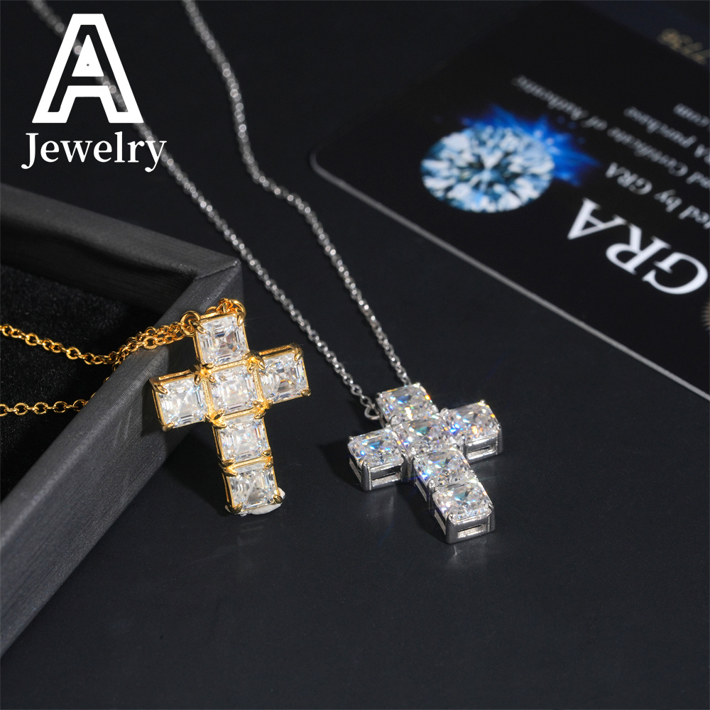 Pass diamond Fine Hip Hop Jewelry Iced Out Assher Cut Pendant 925 Silver VVS Moissanite Cross Pendant For Men Women