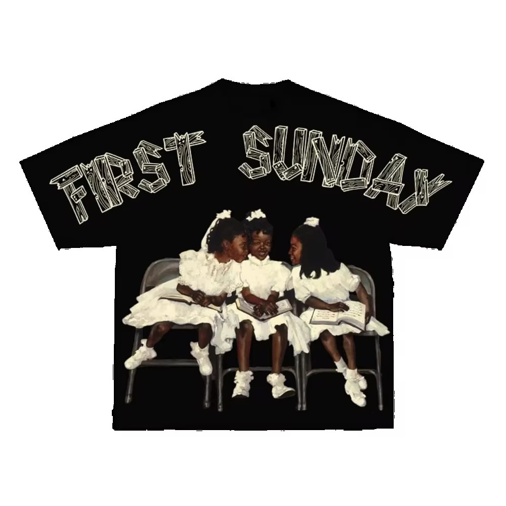Retro Childrens First Sunday Printed Graphic Cotton Tshirt Mens Y2K Short Sleeve Oversized Womens Top 250324
