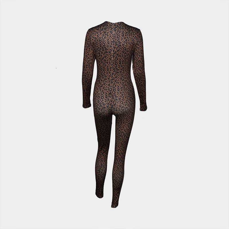 QNQO Womens Retro jumpsuit Leopard print long sleeved casual 2025 womens high waisted fashionable ultrathin bodysuit 250324
