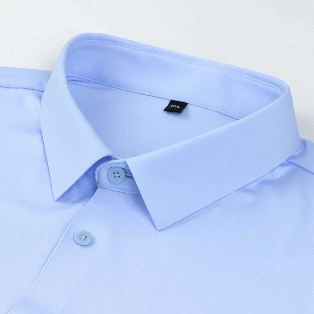 Sumptuously comfortable nylon and spandex blend solid mens breathable slim elastic long sleeved button up business shirt X250324