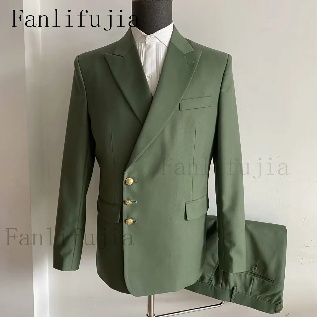 Fanlifujia ed Side Buttons Blazer Fashion Men Suits Navy Formal Costume Homme Italy Style Groom Wedding Tuxedos 250319
