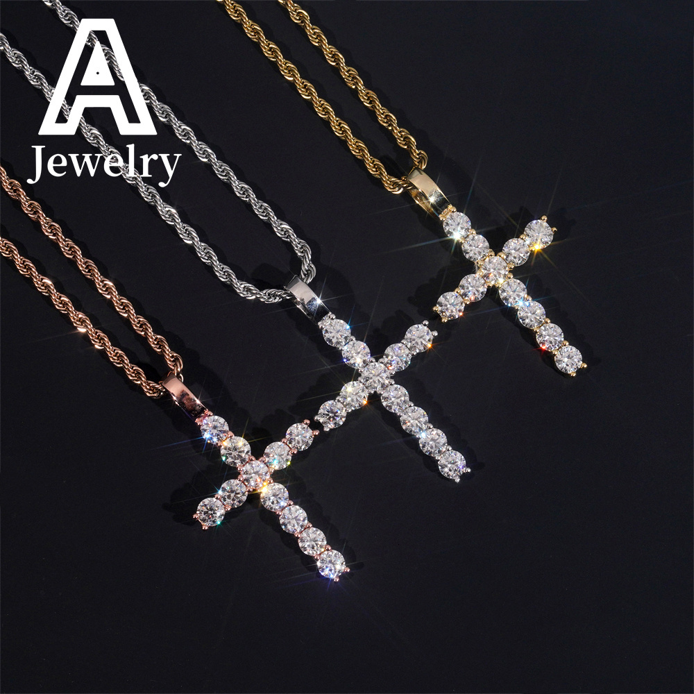 Popular hip hop moissanite jewelry charm pendants 925 sterling silver 5mm vvs moissanite diamond cross pendant for men women