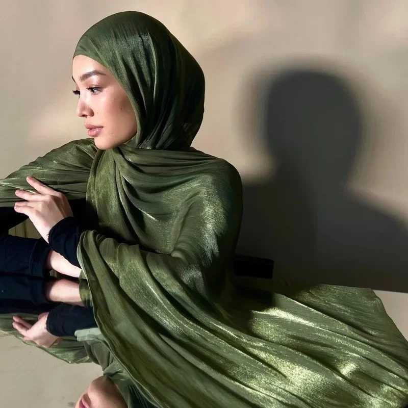 Fem Micro Light Shawl Silk Headscarf Breathable Cool Island Satin Silk Veil Muslim Shining Silk Shawl Wen Scarf X250324