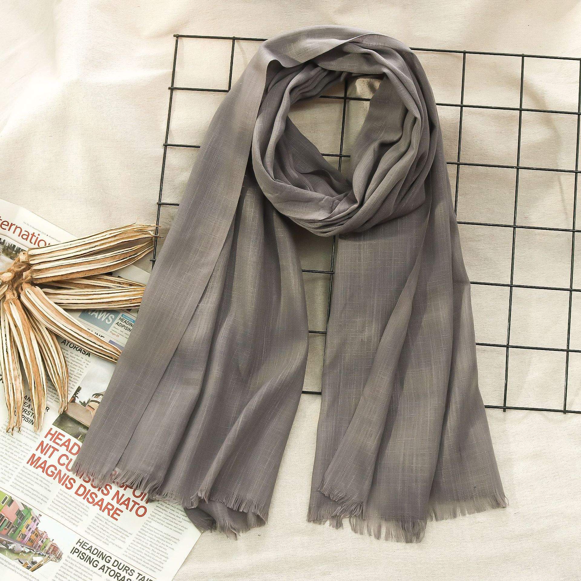 K218 Factory direct sale solid color bamboo cotton scarf new autumn and winter style two ends with tassels solid color medium long scarf for women