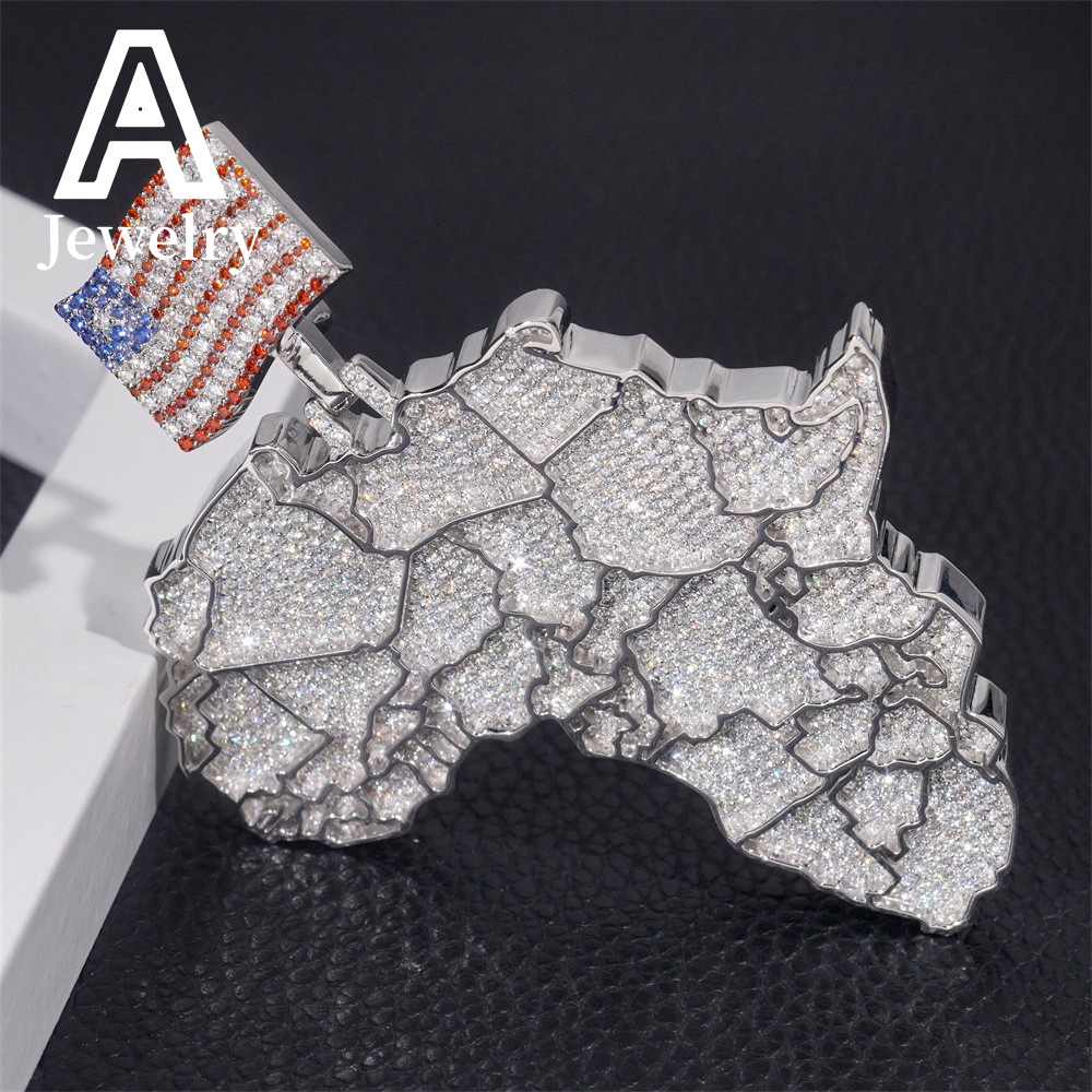Hip Hop Jewelry Moissanite African Map Pendant 925 Hip Hop Rapper iced out Pendant Moissanite Pendant
