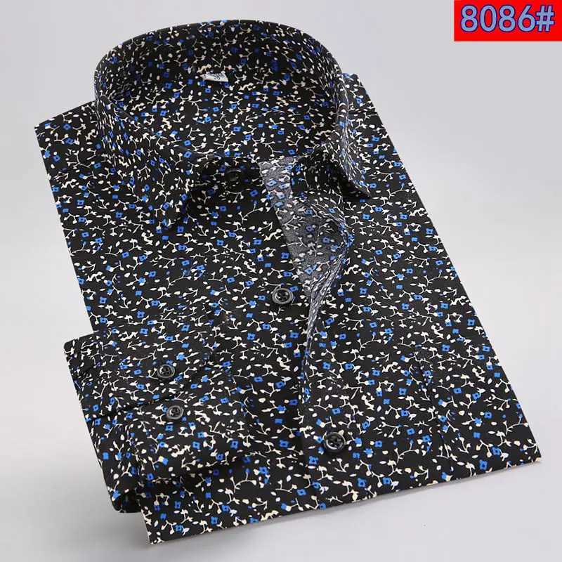 Mens floral print long sleeved loose plus size business casual Camisia formal mens Korean clothing mens social shirt X250324