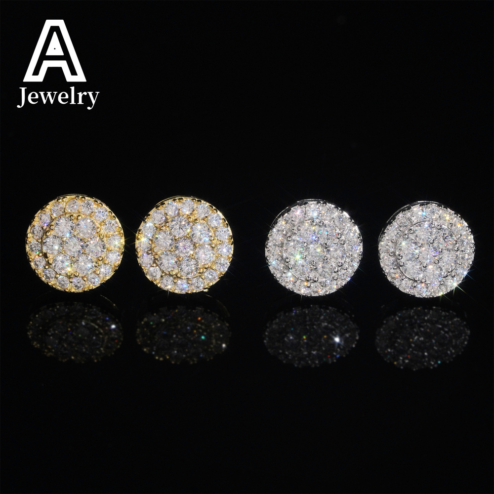 Fine jewelry Round Shape Cluster Diamond Studs Women Earrings 925 Sterling Silver Moissanite Jewelry Fashion Hip Hop Ear Studs