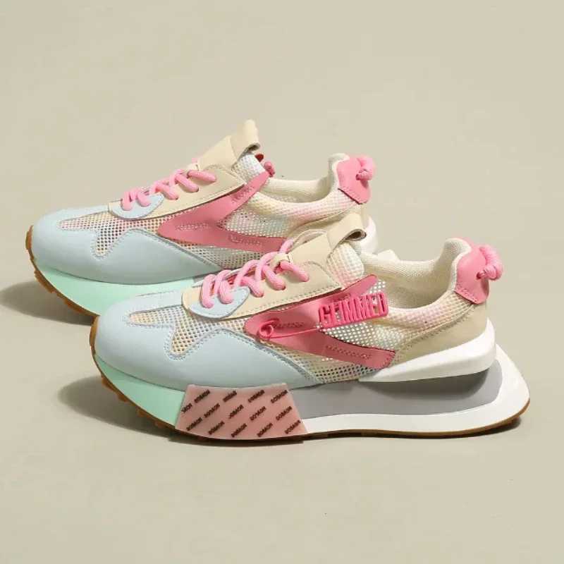 Platform shoes womens casual sports shoes Fi casual mixed color mesh breathable height increased wedge outdoor running shoesXJ250324