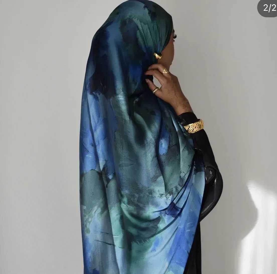 New design hot S printing headscarf chiffon silk satin Muslim high-quality bre marble watermark shawl headscarf X250324