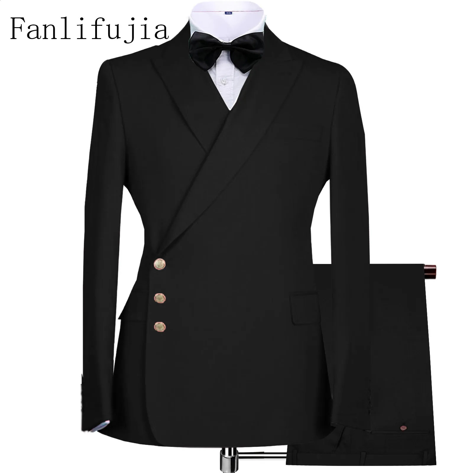 Fanlifujia ed Side Buttons Blazer Fashion Men Suits Navy Formal Costume Homme Italy Style Groom Wedding Tuxedos 250319