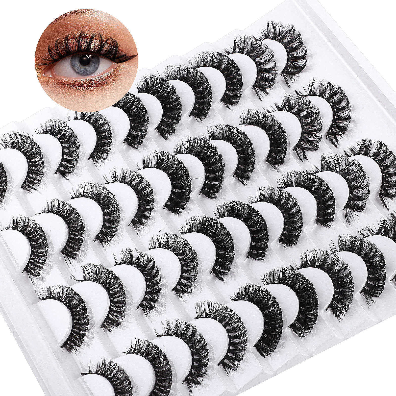 New product Thick mix and match 20 pairs of fake eyelashes Russian curly eyelashes simulated eyelashes W250324