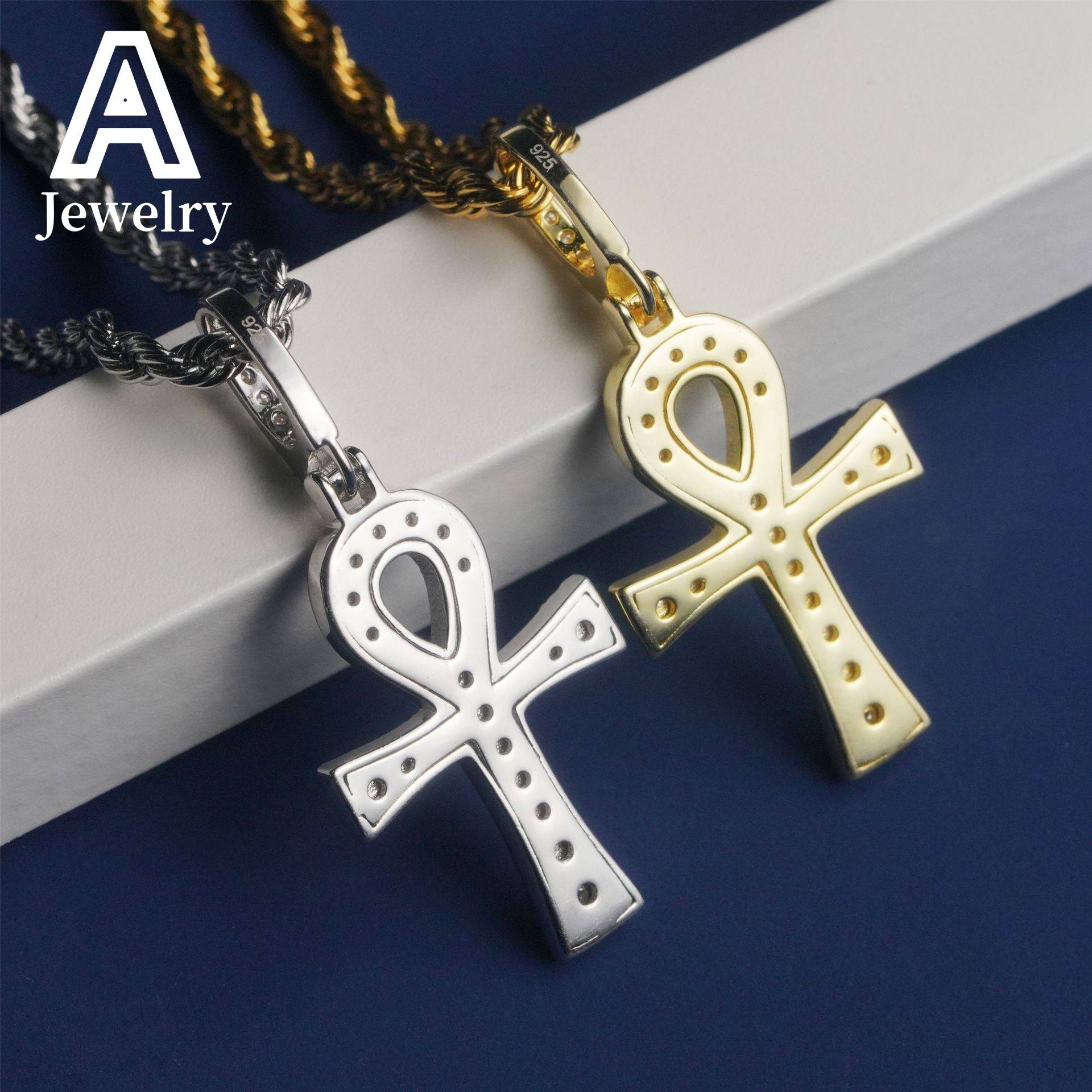 Fashion Cross Pendant 925 Silver Jewelry Moissanite Ankh Cross Charms Iced Hip Hop Pendants