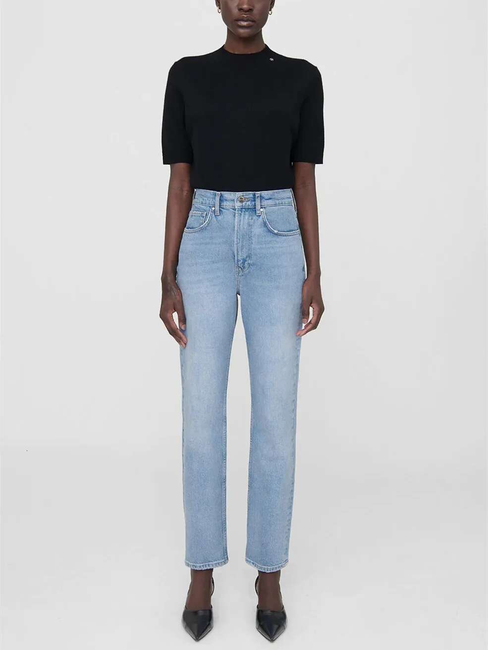 Women's Slim Blue Jeans Versatile 100% Cotton Commuter Ladies High Waist Denim Pants