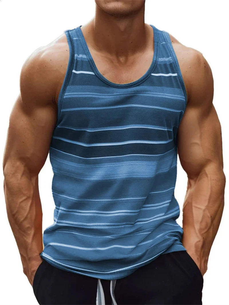 Funny 3D Color Stripe Printed Mens Tank Top Fashion Breathable Gym T-shirt Outdoor Run Fitness Sports Sleeveless Shirt Man Vest 250324