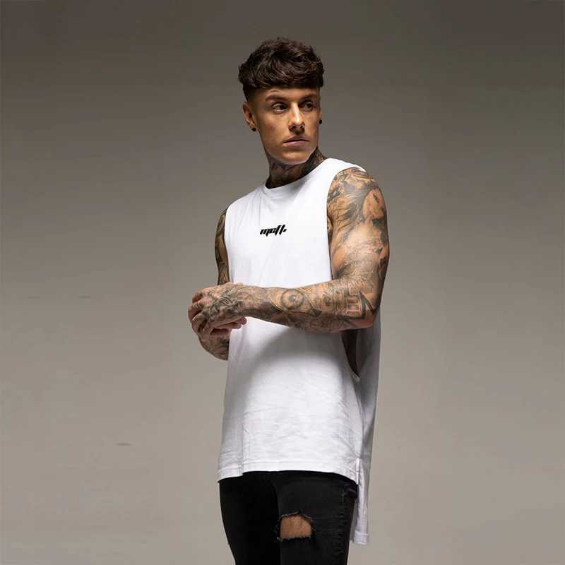 Mens sports fashion vest fitness cotton sleeveless summer sportswear mens long sleeved single shoulder strap hip-hop vest X250324