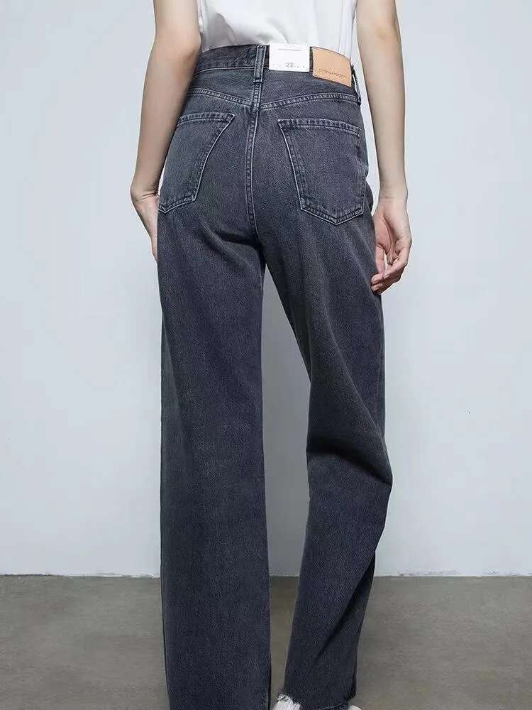 Women's Street Fashion Black Blue Long Jeans High-Waist Non-Elastic Wide Leg Flare Denim Trousers