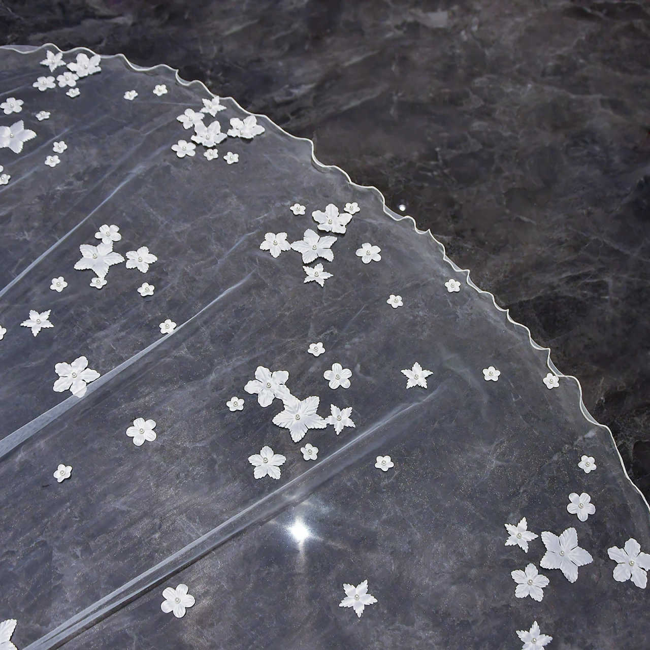 Customized Bridal Veils Pearls Beads Wedding With Handmake Flowers Cathedral Train Velo Comb Veil Accessories