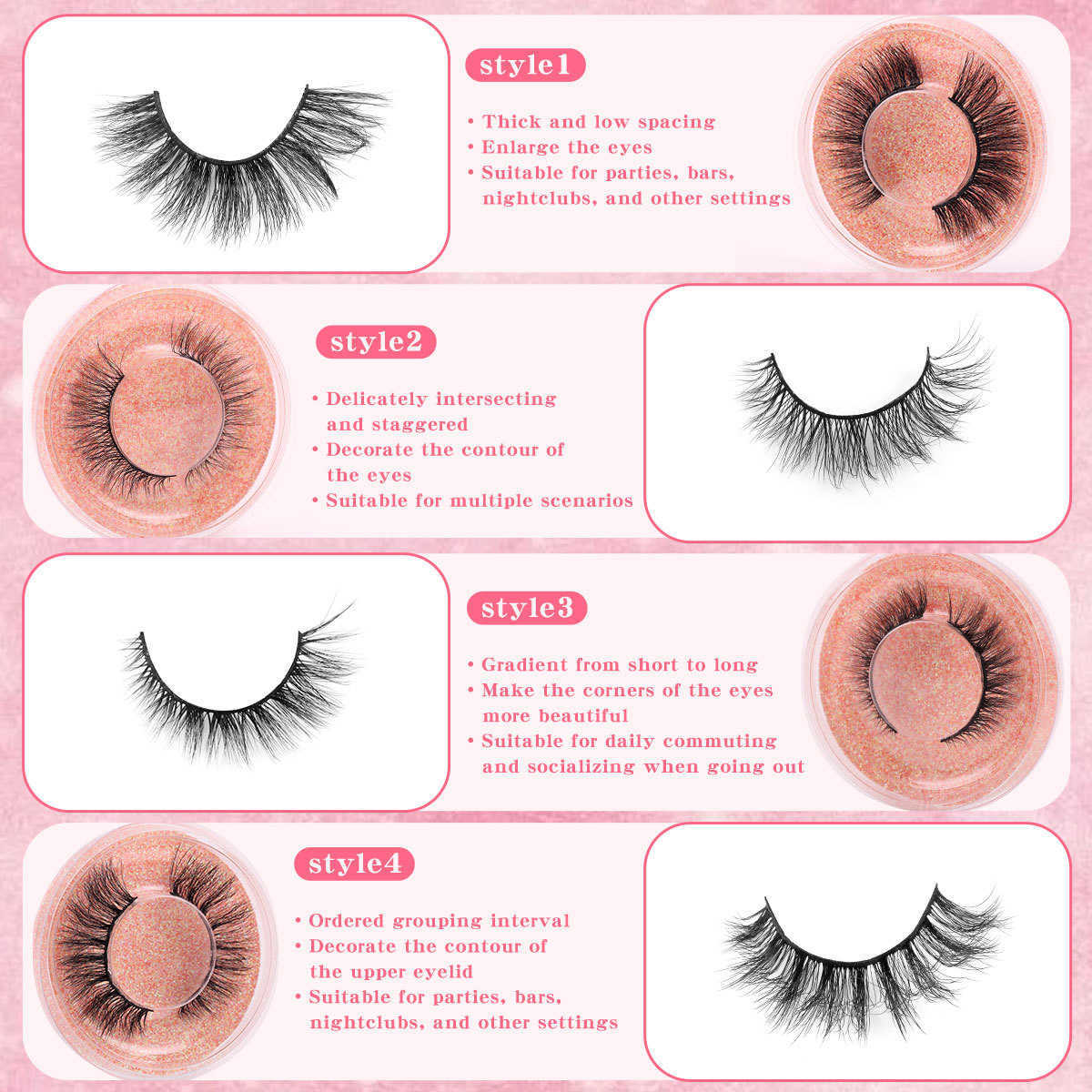 20 boxes of natural thick curled false eyelashes in pairs with a full and exaggerated section for paired eyelashes W250324