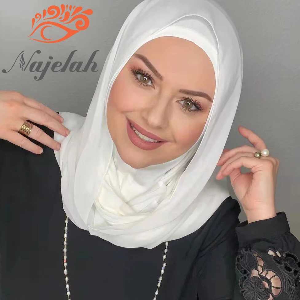 Islamic white chiffon headscarf Abaya headscarf Wan Abayas Jersey scarf Muslim dress Warm turbine headscarf Instant wrapping shawl X250324