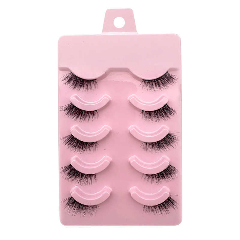 New product 5 pairs of half cut false eyelashes transparent stem elongated eye tail half eyes naturally thick eyelashes W250324