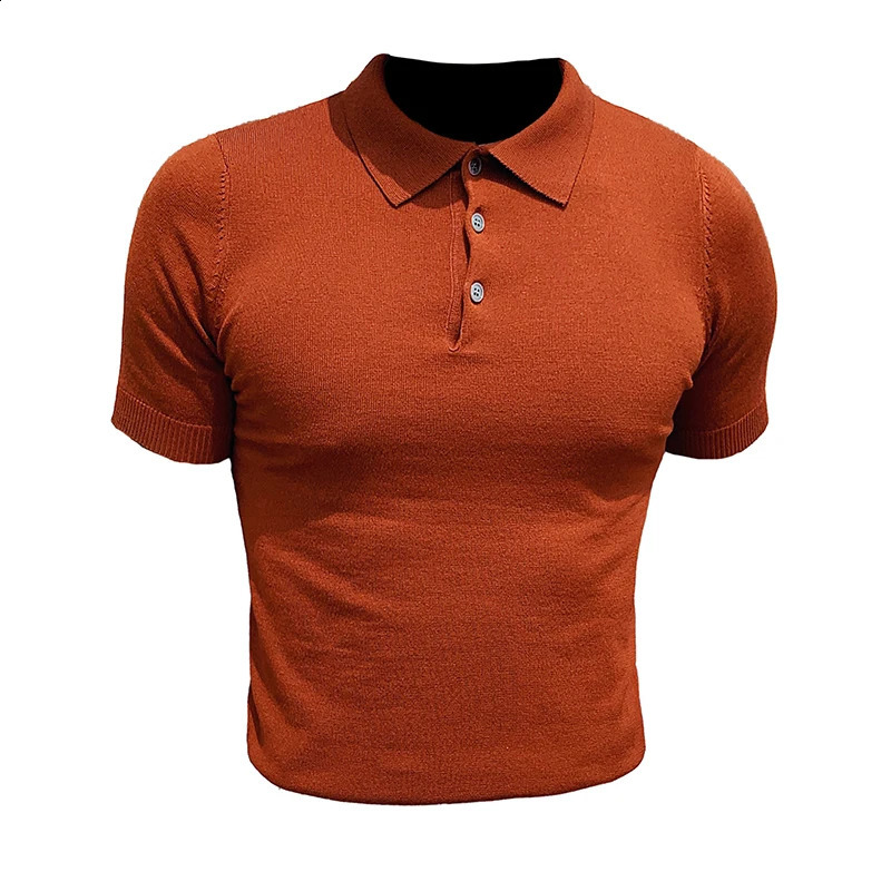 Mens Polo Shirts Korean Clothing Summer Short Sleeve Ice Silk Knit Polo Shirt For Men Turn Down Collar Slim Fit Tops Tees 250322