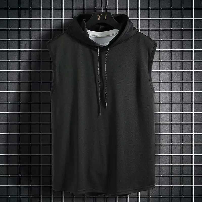Mens hooded sleeveless summer fitness vest mens fashionable hip fashion fitness vest single sleeve sportswear mens clothing X250324