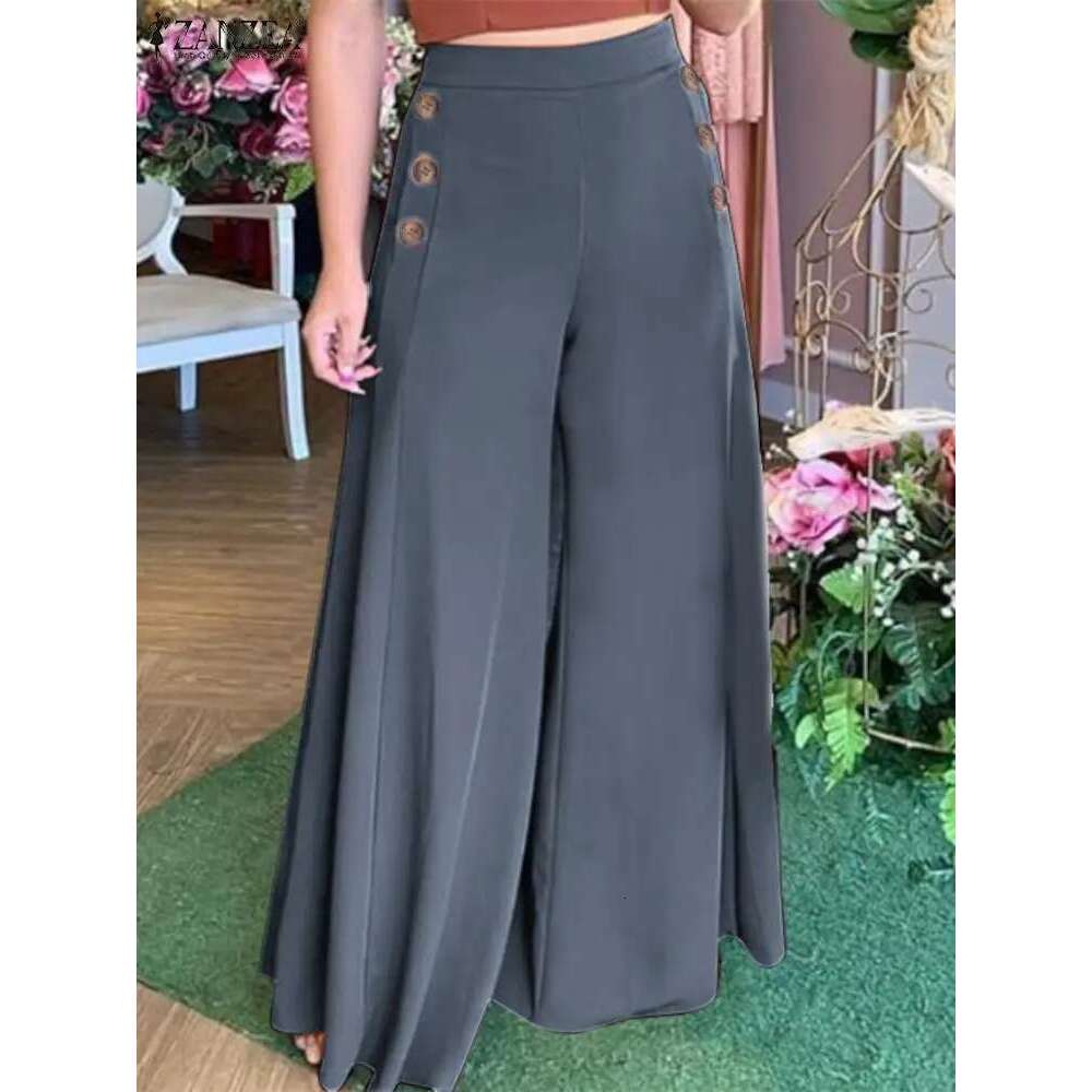 Summer Casual Suit Pants ZANZEA Elegant OL Women Wide Leg Pant S Solid Trouser Oversized High Waist Pantalon Palazzo