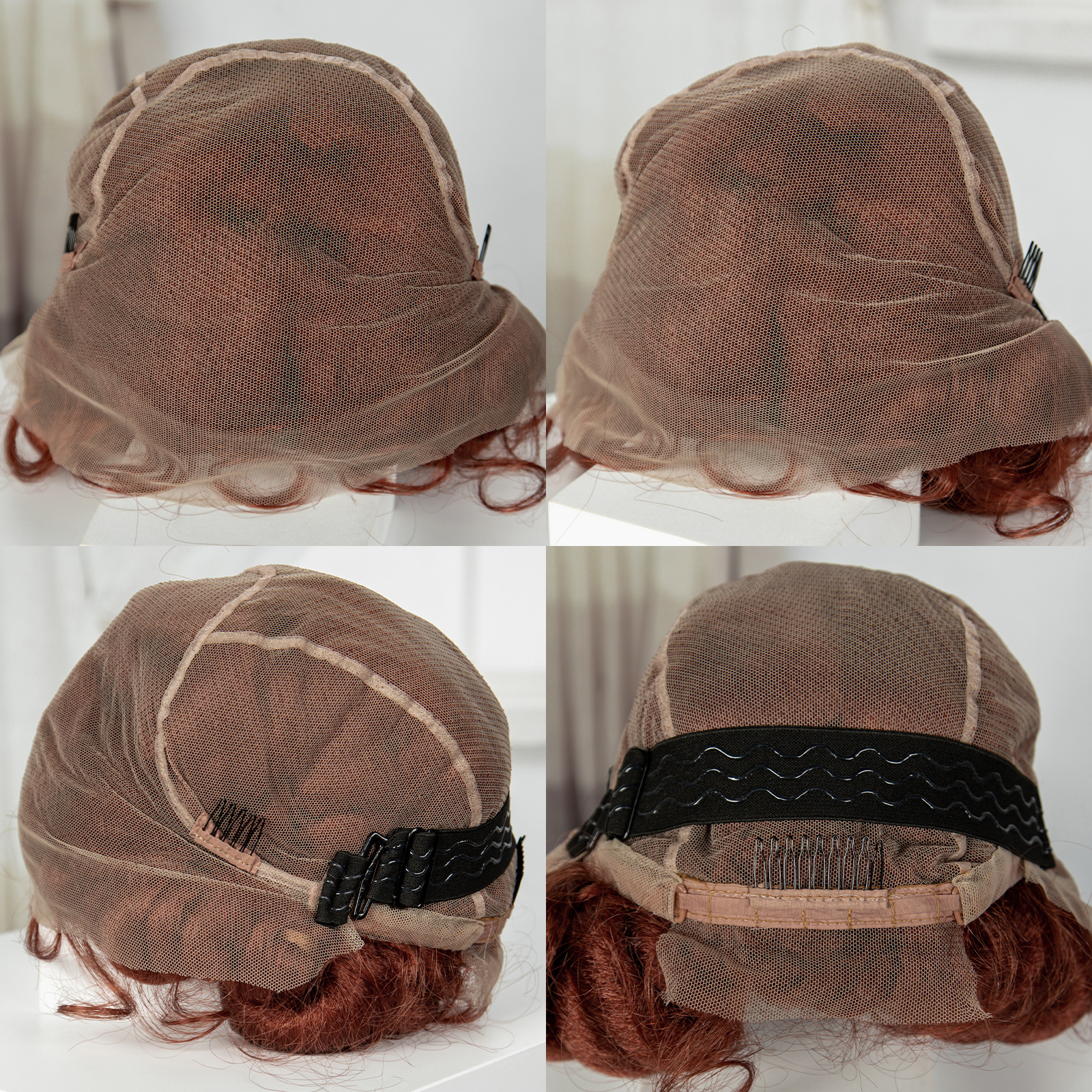 350# Reddish Brown Color 6inch Transparent Full Lace Braided Wigs Short Cute Handmade Bantu Synthetic Braided Lace Wigs Knotless Braids Wig