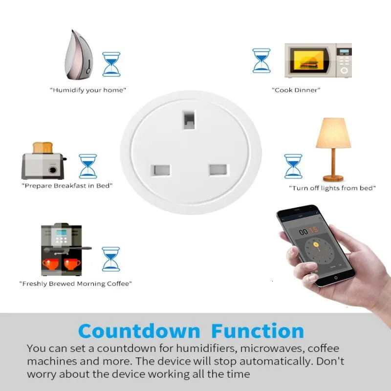 Wifi 20A UK Smart Plug Mini Power Monitor Socket Remote Vioce Application Control Timer Home Working with Tuya Google Alexa 250320