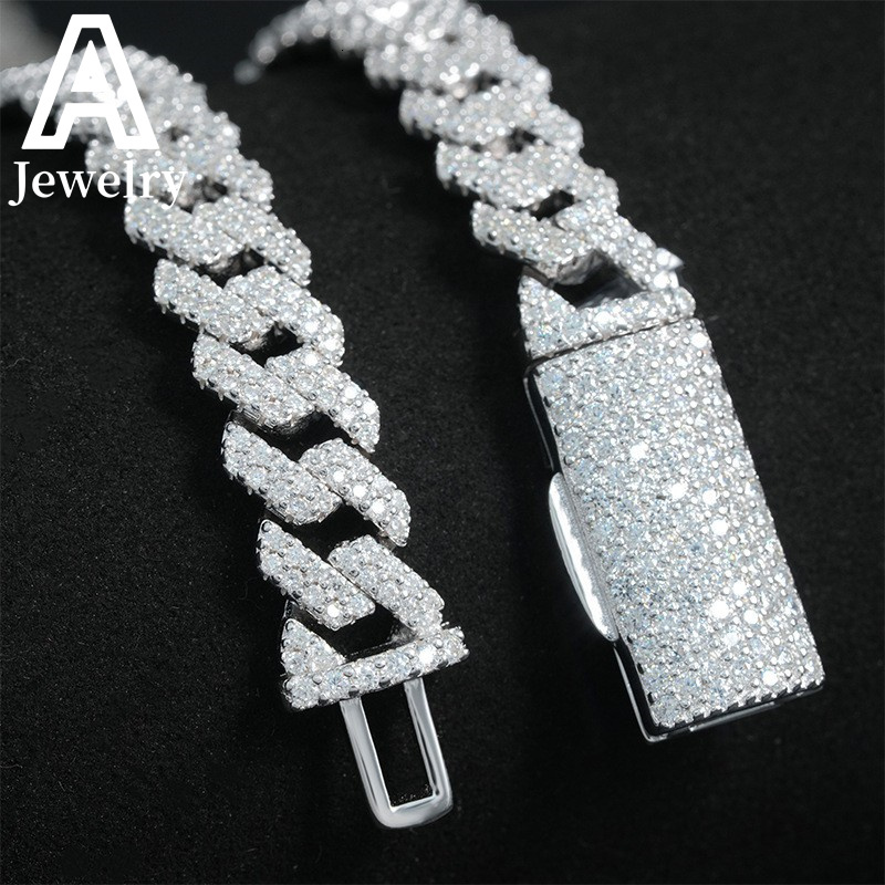 Fast shipping hip hop jewelry for men women custom 925 sterling silver Iced out 8mm moissanite cuban link chain