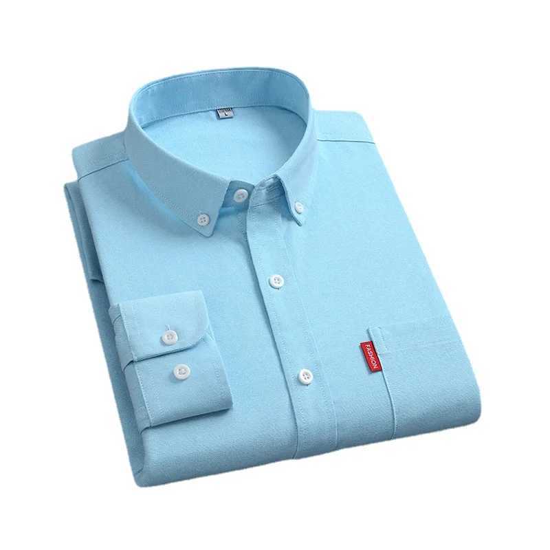 Mens Spring and Autumn Cotton Washed Oxford Spinning Long Sleeve Business Casual Stand up Collar Fashion Edition Mens Shirt X250324