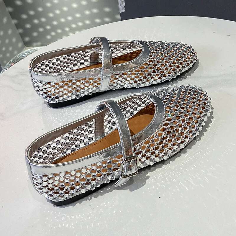 Mesh Breathable Rhies Fashionable Summer New Style Ballet Buckle Flat Mary Jane Women's Shoes