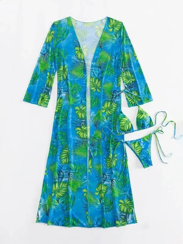 3 pieces of triangle striped bikini swimsuit womens and kimono swimsuits womens sexy swimsuit beachwear 250321