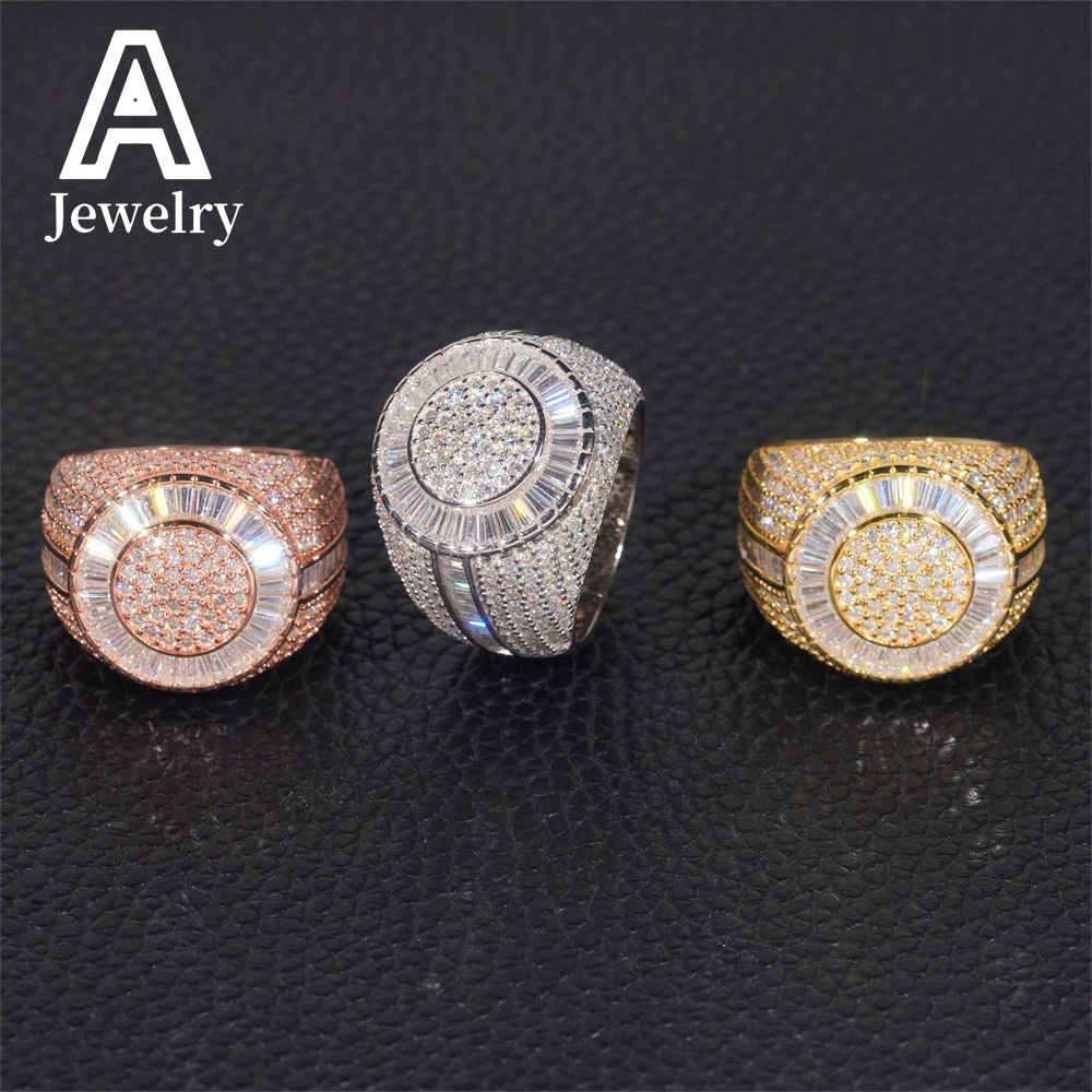 Half Iced Out Baguette Cut Moissanite Diamond Rings Men Fashion Wedding Bands 925 Sterling Silver Hip Hop Jewelry