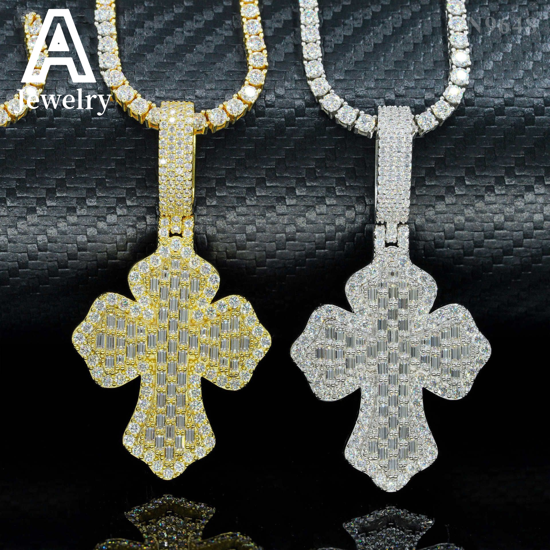 Baguette Diamond Cross Pendant moissanite 925 Silver Hip Hop Rock iced out Pendant Religious Jewelry Moissanite Pendant