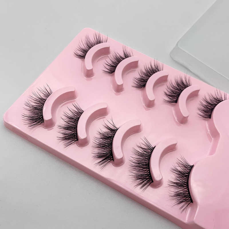 New product 5 pairs of half cut false eyelashes transparent stem elongated eye tail half eyes naturally thick eyelashes W250324