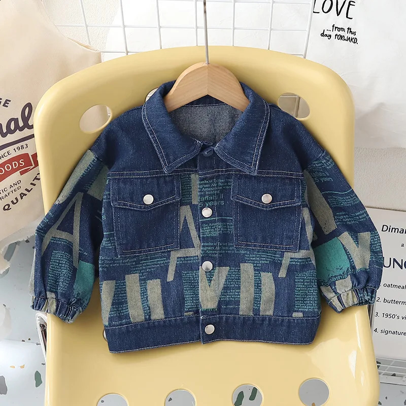 Baby denim jacket boys letter button lapel jacket spring autumn girls solid color retro fashion casual jacket 12M-6 years 250324