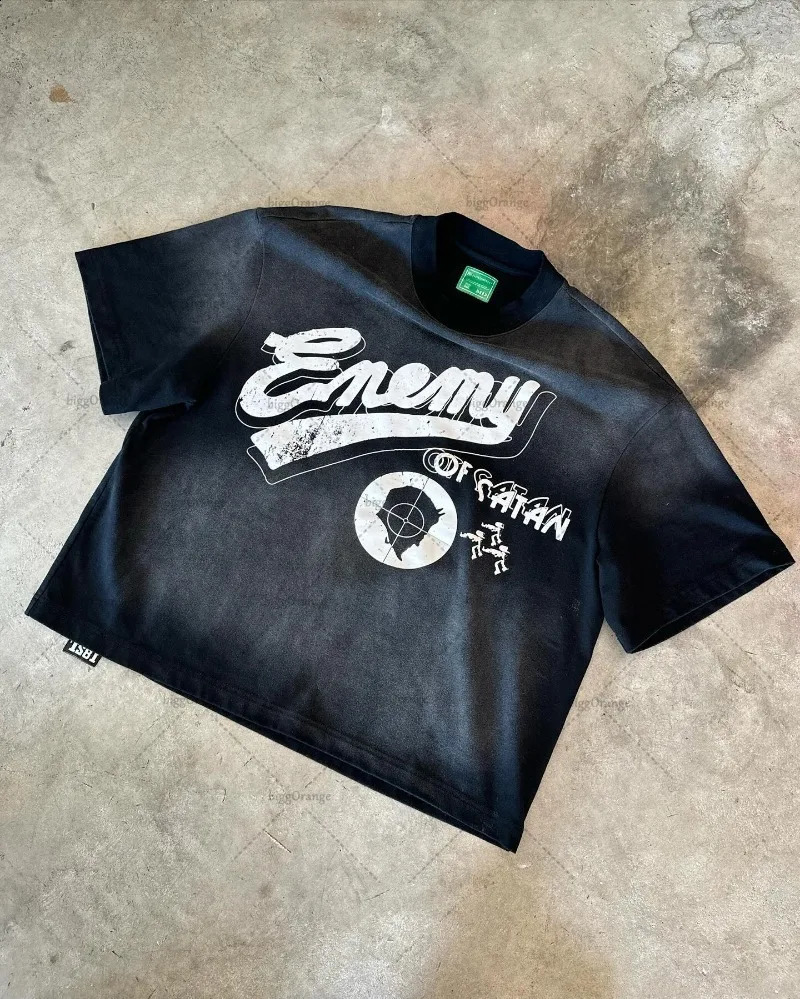 American street fashion casual clothing letter printing oversized short sleeved mens Y2K loose version Tshirt for women 250324