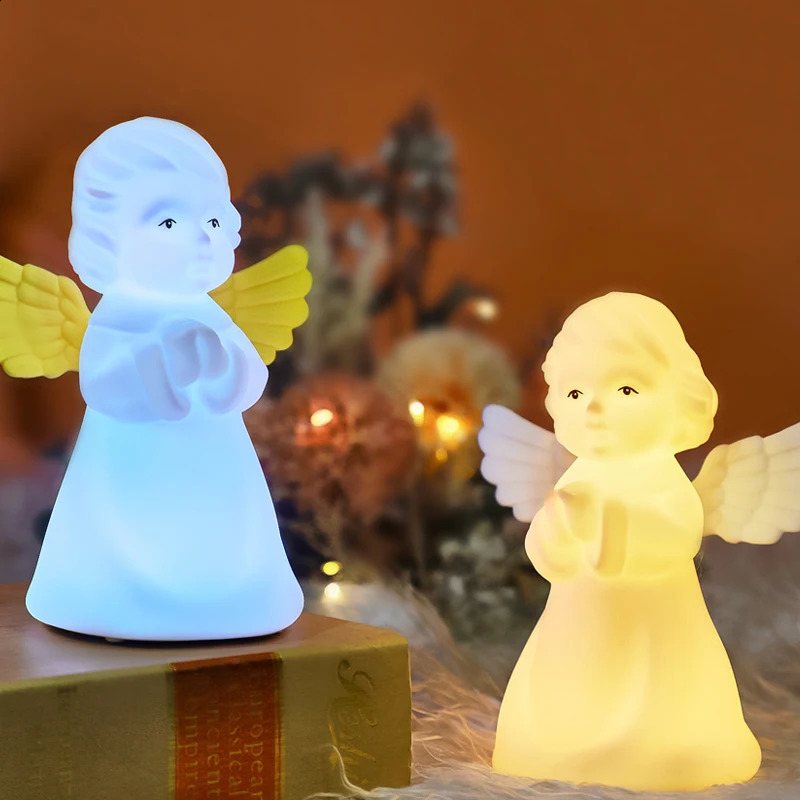 Cute angel night light silicone USB charging touch sensor RGB sleep light baby birthday gift bedside lamp 250324