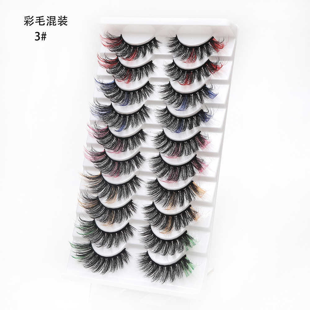 10 pairs of mixed color high imitation false eyelashes exaggerated stage makeup thick and curly with a dazzling and colorful look W250324