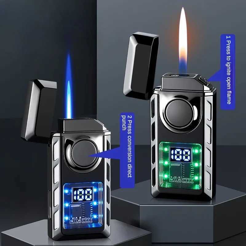 Fashionable Dual Flame Switch Gas Lighter Digital Display Arc Ignition Smart Type-c Rechargeable Lighter Creative Mens GiftC250319