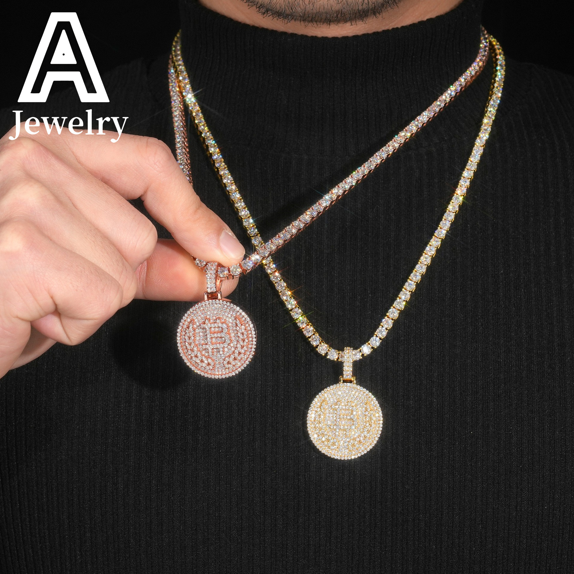 Iced out jewelry sterling silver B coin moissanite pendant custom design mioissanite pendants