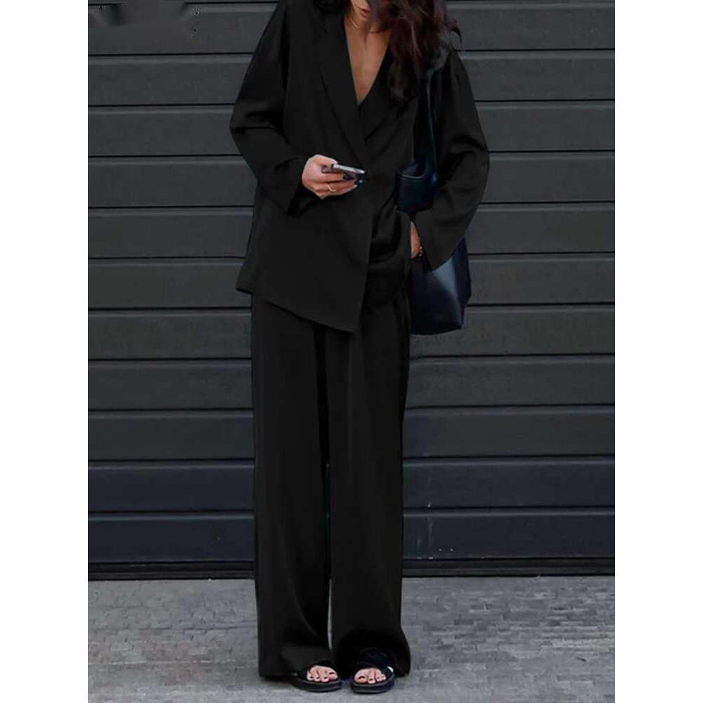 Fashion Women Loose Sets Long Sleeve Shirts Wide Leg Pants Oversized Office Lady Outfits Tracksuit Streetwears
