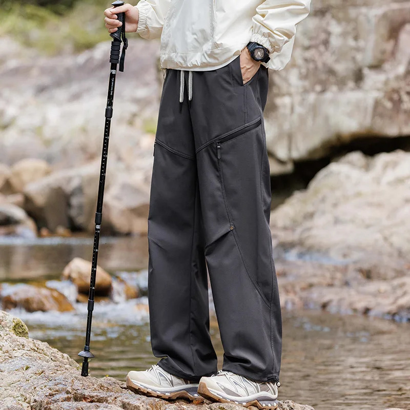 Mens cargo casual pants straight pockets elastic waist comfortable mens runners street 250320