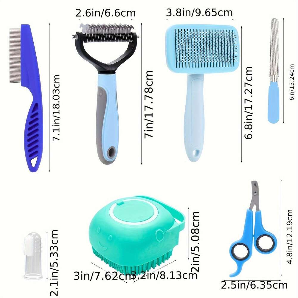 DHpet 8-in-1 Complete Pet Grooming Set - Brushes, Scissors, Toothbrushes for Dogs & More