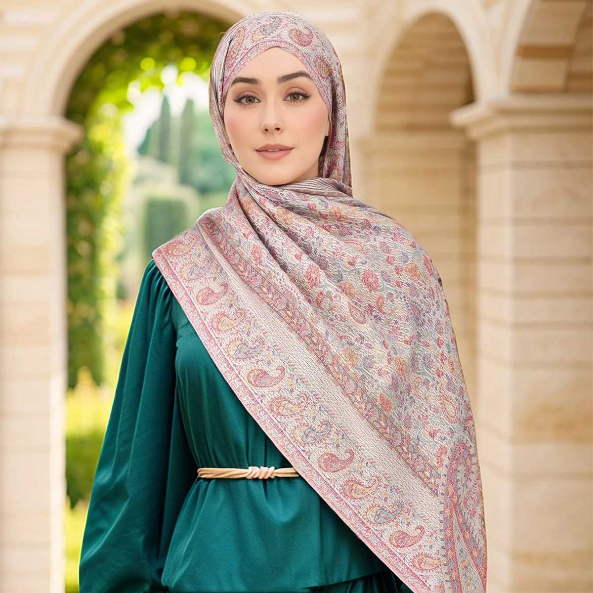 New embroidered scarf shawl suitable for the Paisley cashmere of the Wenzu ethnic group cotton Muslim Wenjin packaging womens elegant shawl turbo shaw