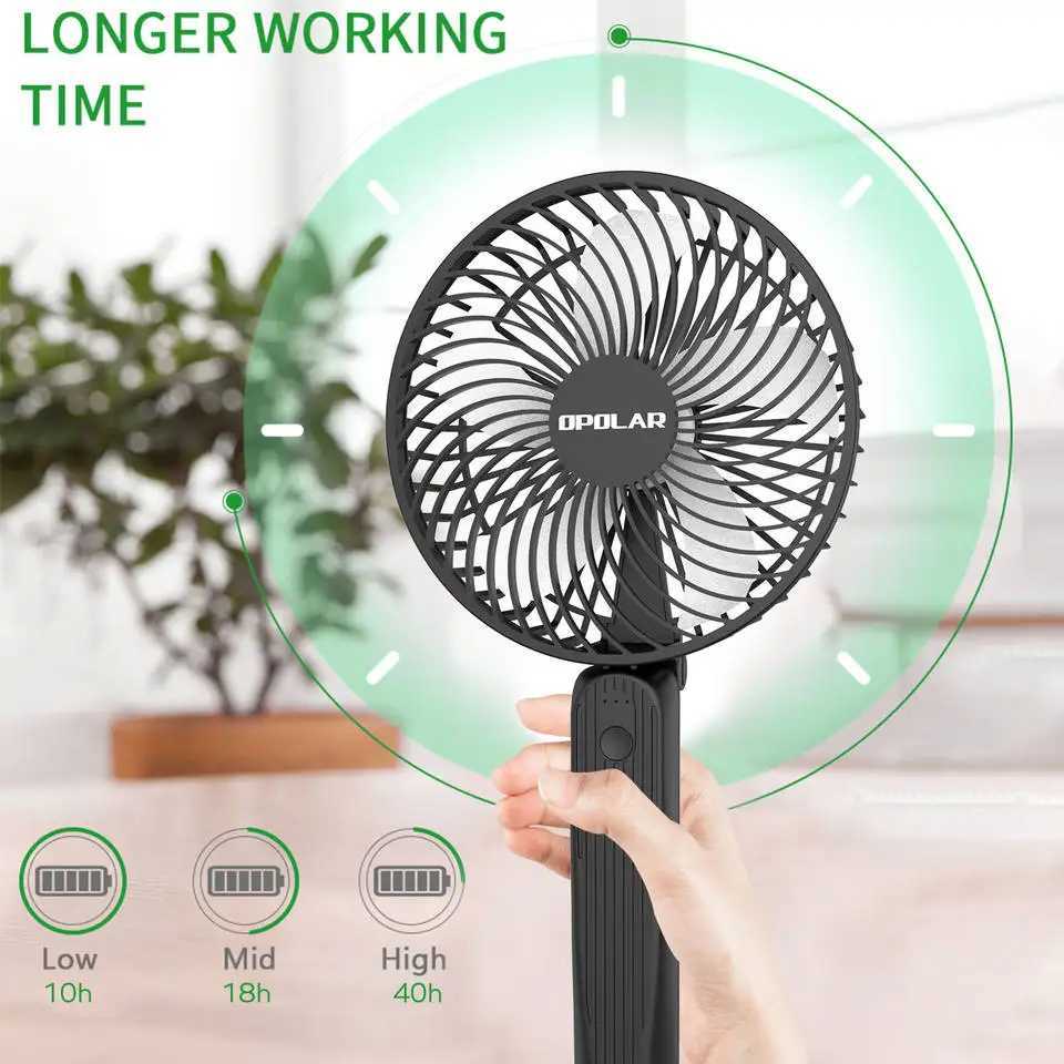 Opolar 10000mAh Handheld Mini Fan Foldable Camping Fan Silent Strong Wind Rechargeable Air Cooler Home Outdoor Room Travel USB Z250324